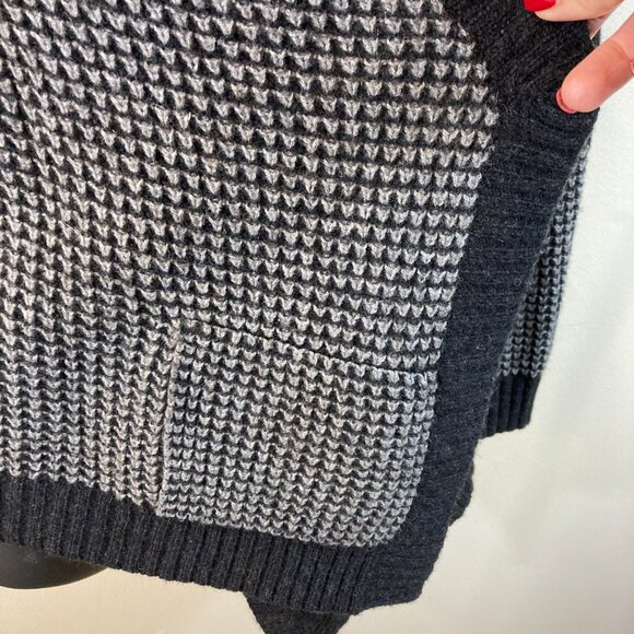 Eileen Fisher Cardigan Asymmetric Sweater Waffle Knit Black Gray  Medium - Picture 4 of 13
